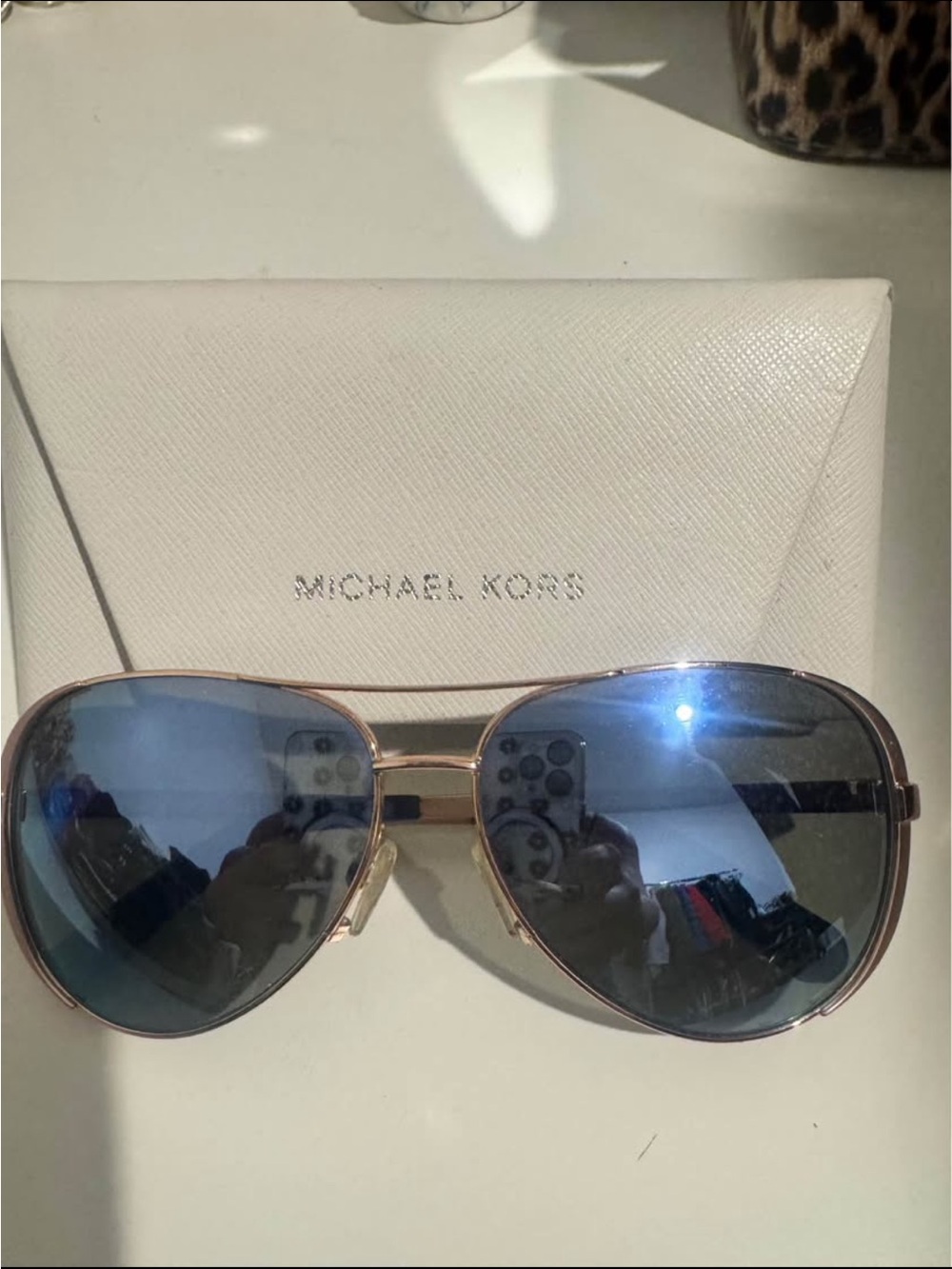 Michael Kors Sunglasses and White Leather Logo Eyewear Case